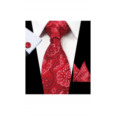 3delige set stropdas manchetknopen pochet tinten rood Paisley